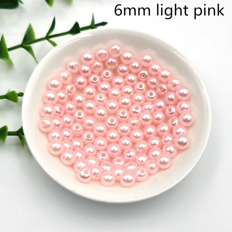 light pink 200 шт/партия с отверстием ABS имитация жемчуга бусины 6 мм круглые акриловые бусины для шитья ручной работы DIY ожерелье браслет ювелирных изделий - Цвет: light pink