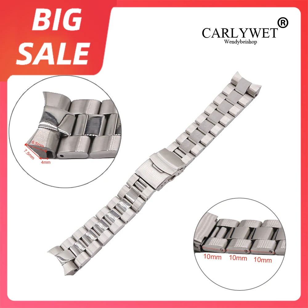 

CARLYWET 22mm Luxury 316L Steel Solid Curved End Solid Links Replacement Watch Band Strap Bracelet Double Push Clasp For Seiko
