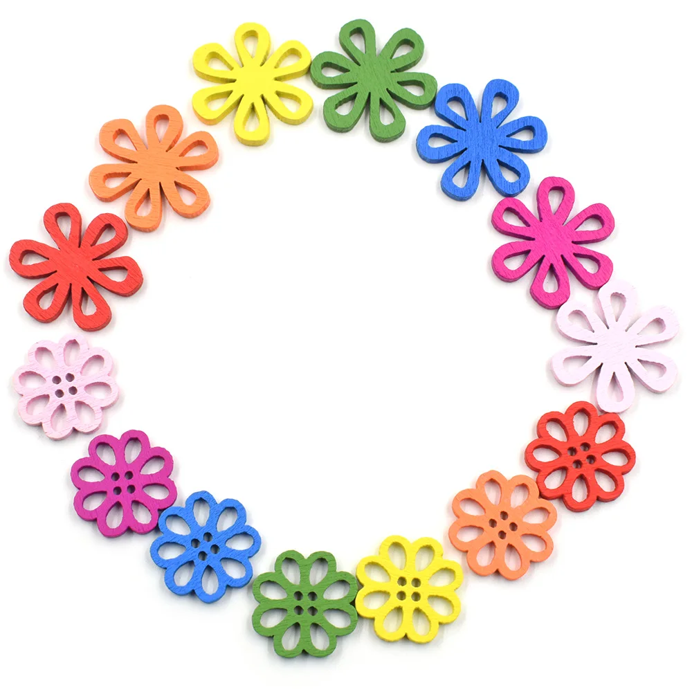 

40pcs random mixed colors Flower Shape Wood Buttons for Handwork Sewing DIY Clothing Crafts Accessories Gift Card Decor