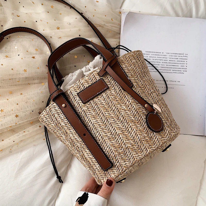 

Youbroer Small Bag Female New Bucket Bag Ladies Hand Bags Straw Messenger Handbag