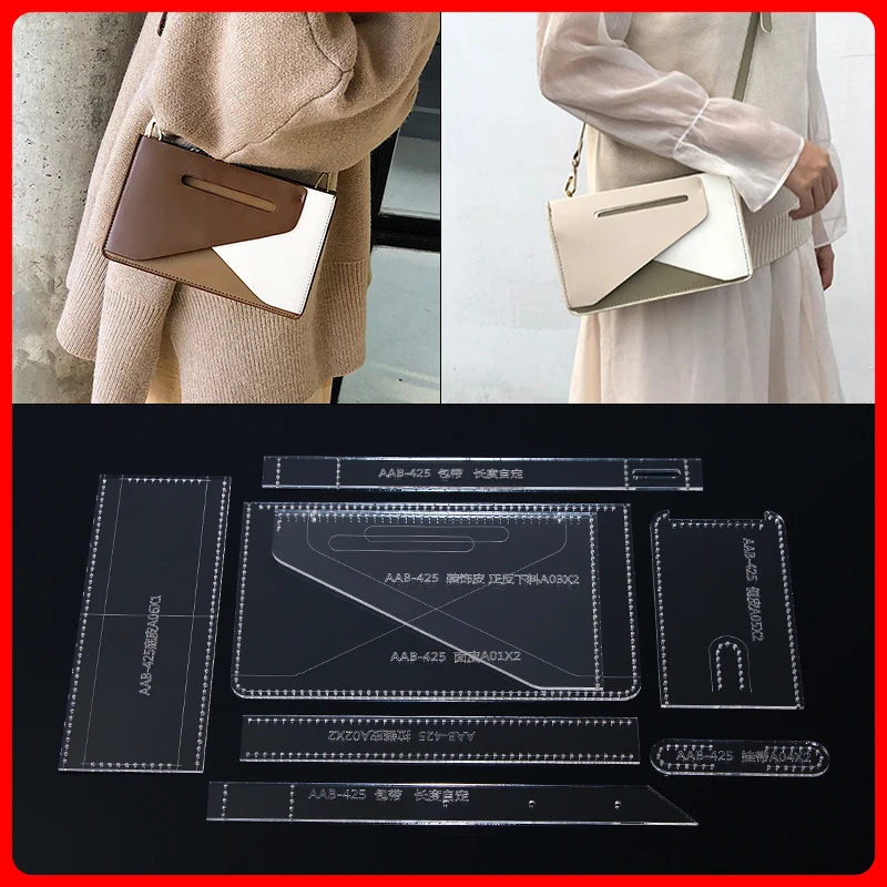 

1 set Manual leather goods leather art version drawing DIY design small square bag Single Shoulder Messenger Bag Acrylic Paper g