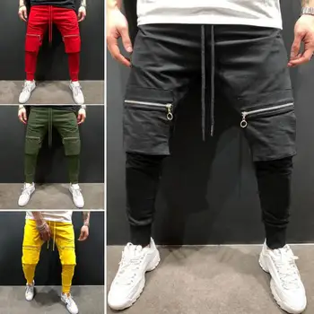

2020 Patchwork Hip Hop Long Pants Jogging Sports Trousers Fashion Sports Men Harem Pants Solid Color Big Pockets