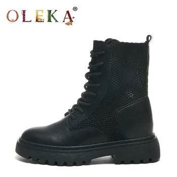 

OLEKA Leather Mid-calf Winter Women Boots Square Heel Rome Round Toe Ladies Boots Fashion Style Work & Safety New AS656