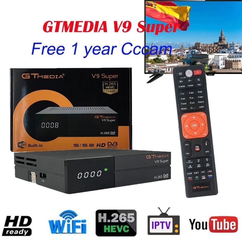 

DVB-S2 GTmedia V9 Super Europe Cline cccam Spain Portugal 1080P Satellite TV Receiver Same GTmedia V8 Nova Freesat V9 Super dazn