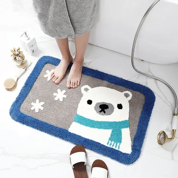 

Cute Bear Shiba Inu Dog Cat Carpet Flocking Bath Mat Home Decoration Non-slip Absorbent Bathroom Doormat Cartoon Soft Floor Rug