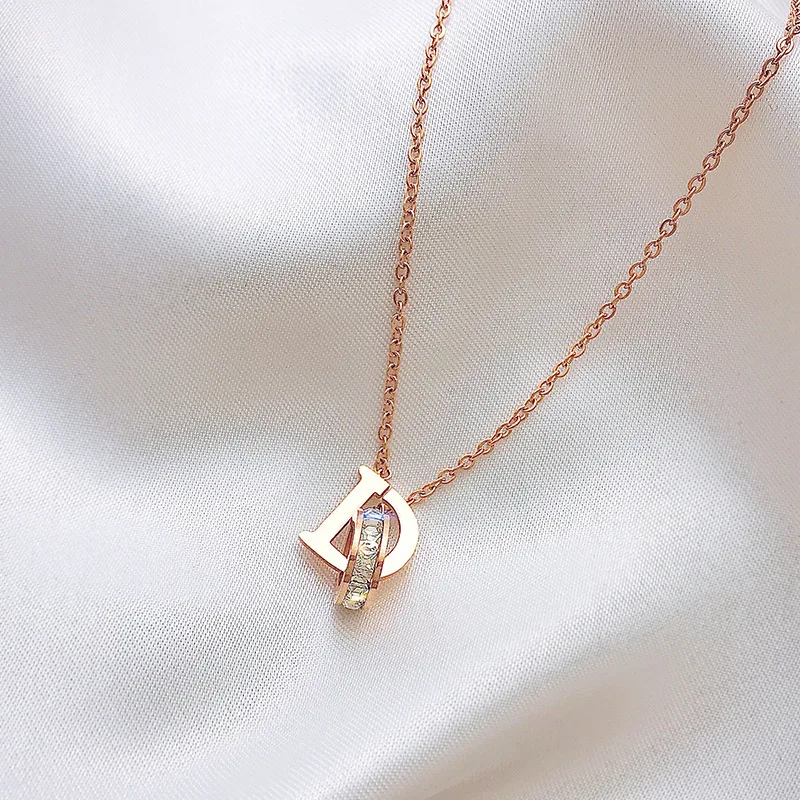 Fashion Zircon Inlay Pendant Rose Gold D Letter Necklace Never Fade Titanium Steel Jewelry Woman Gift Hight Quality 2020 | Украшения и