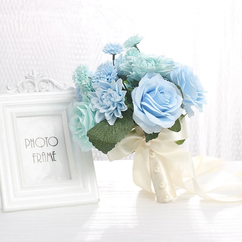 C-tiffany blue Букет невесты Мода Высокое качество PU букет цветов из искусственного шелка Роза, Георгин искусственный цветок для свадьбы невесты сестры букет ДОМА Выходные туфли на выпускной бал Свадебные украшения - Цвет: C-tiffany blue