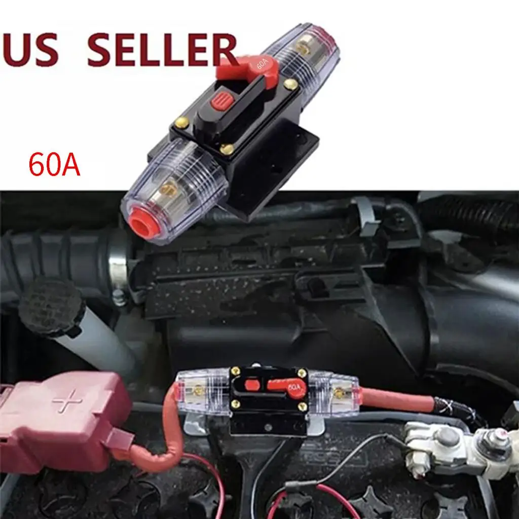 12V 60A Car Audio Inline  Circuit Breaker with Manual Reset Switch Fuse Holder