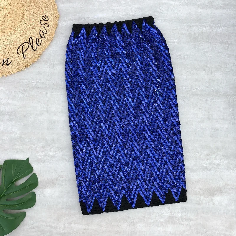 Blue Красочные юбки с пайетками Женские облегающие Женские юбки-карандаш в эластичную полоску шикарные тонкие вечерние женские юбки с высокой талией Элегантная юбка - Цвет: Blue