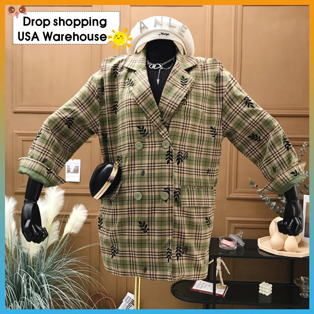 

white suit blazer 2020 autumn new Korean loose strapless chic small suit casual plaid jacket oversized blazer women