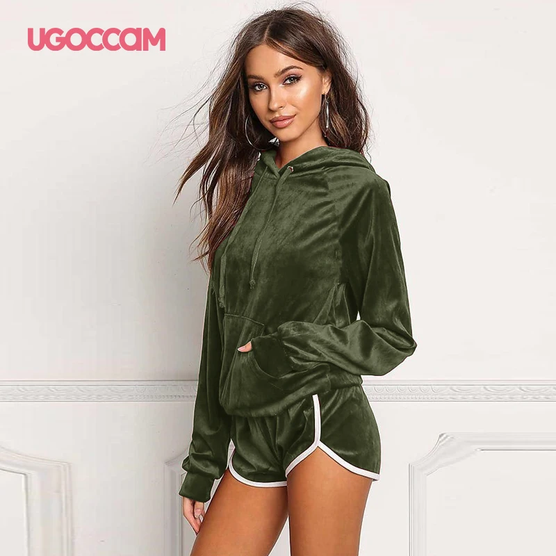Спортивный костюм UGOCCAM Женский толстовка с капюшоном и короткие штаны спортивный