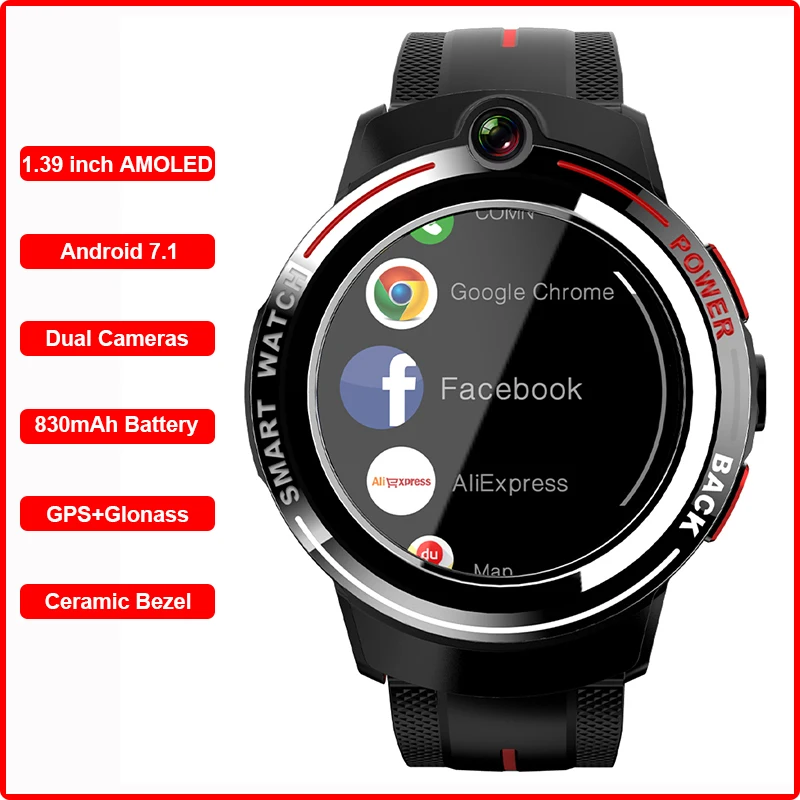 Смарт-часы PK Kospet HOPE мужские Android 7 1 4G GPS AMOLED экран 39 дюйма двойная камера мобильный