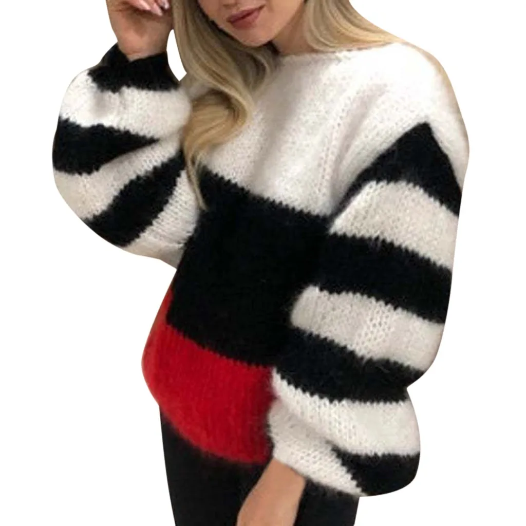 SAGACE, осенне-зимний полосатый свитер, Женский вязаный свитер, пуловер, топы, блуза, высокое качество, повседневный женский свитер - Цвет: Белый
