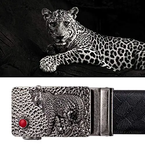 

Animal Belt for Men Real Cowhide Leather Belt Automatic Slide Ratchet Buckle Durable Waist Strap Leopard Alloy Buckle for Pants