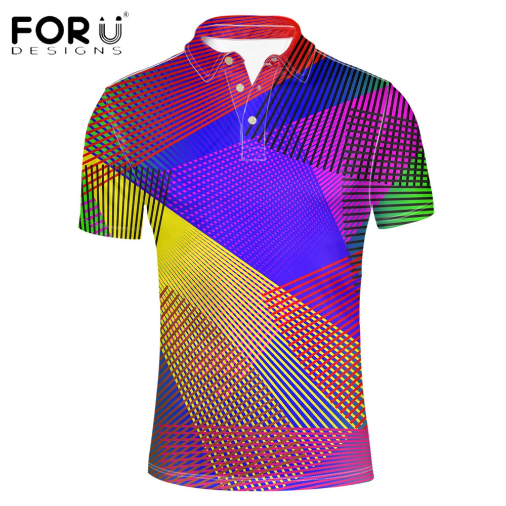 FORUDESIGNS/хит продаж модные мужские рубашки поло цветные симметричный дизайн 3D