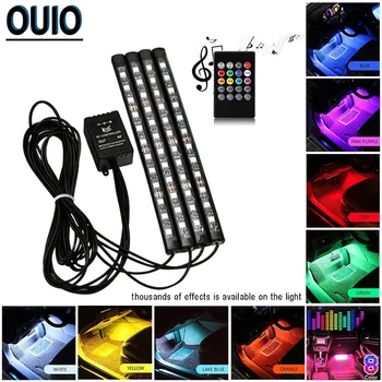 

1 Set Mult-Color 4pcs RGB LED Strip Light Car Styling Decorative Atmosphere Lamps Interior Lamp W/Remote 12V Auto Chassis Lights
