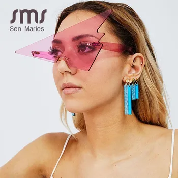 

Sen Maries Oversized Triangle Sunglasses Women 2020 Vintage Rimless One Piece Rimless Eyewear Men Shades Unique Glasses UV400