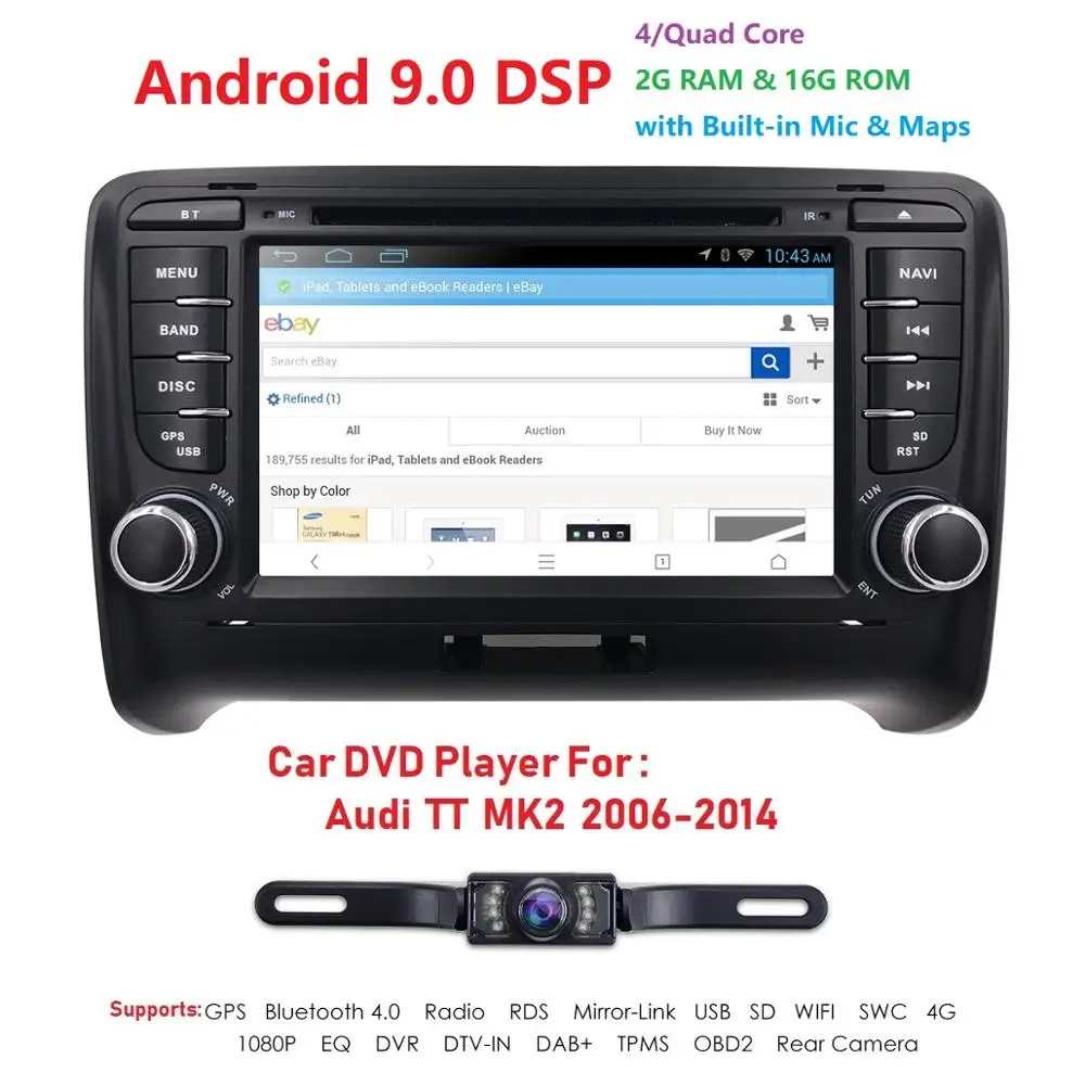 Android 9.0 4-х ядерный Автомобиль Радио Стерео DVD плеер gps навигации для AUDI TT MK2 DAB OBD2 головное устройство Bluetooth+ сзади Камера+ карта