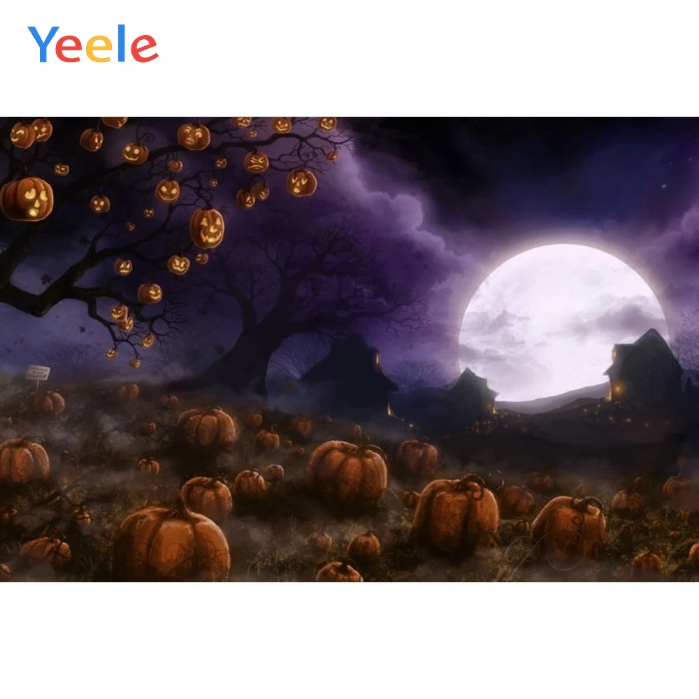 

Yeele Photophone Halloween Backdrop Pumpkin Lantern Moon Bat Forest Magician Castle Vinyl Photography Background Photo Studio