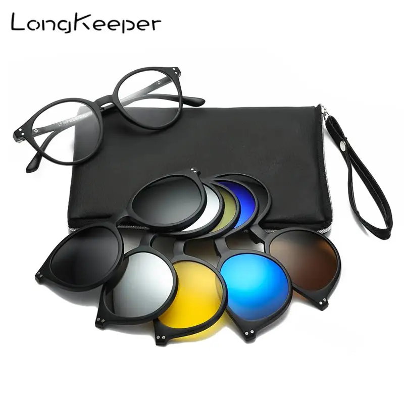 Longkeader, 5+ 1 костюм, модные очки на клипсах, Женские оправы, клипсы, поляризационные солнцезащитные очки, мужские очки на клипсах, 6 в 1 с сумкой
