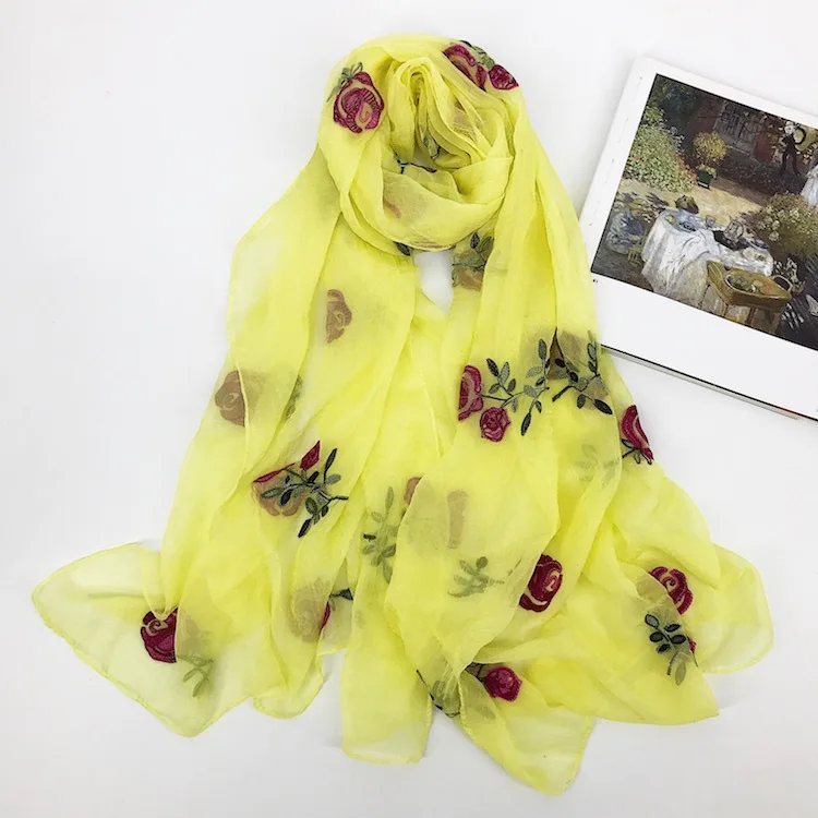 Роскошный брендовый женский шарф с вышивкой розы, шаль, накидка, хиджаб, женский шарф из пашмины, солнцезащитное пляжное полотенце, мусульманский головной платок - Цвет: 2