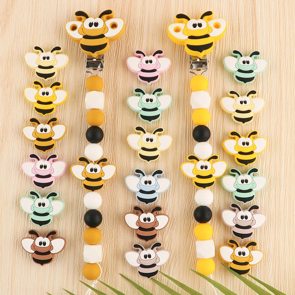 baby teething items diy Kovict 10pcs Baby Silicone Beads Mini New Bee Food Grade Teether Baby Molar Toys DIY Pacifier Chain Necklace Accessories Baby Teething Items hot