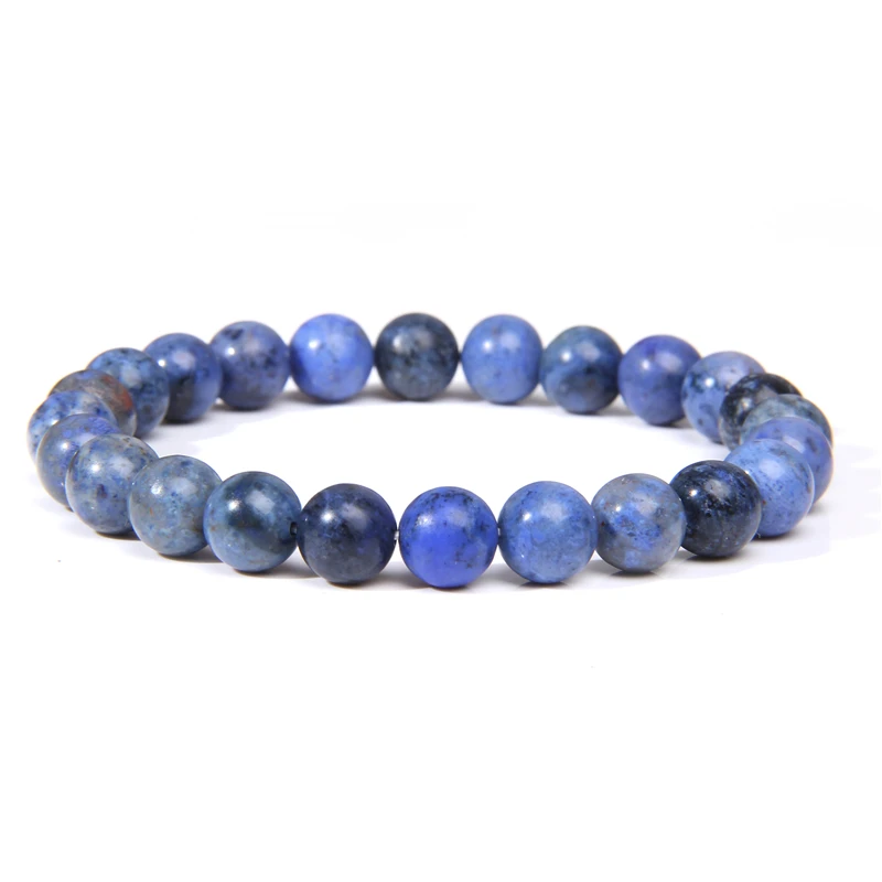Высокое качество браслеты для йоги 8 мм натуральный камень бусины браслет для женщин мужчин Агаты лазурит флюорит бисерный браслет ювелирные изделия - Окраска металла: Blue Sodalite