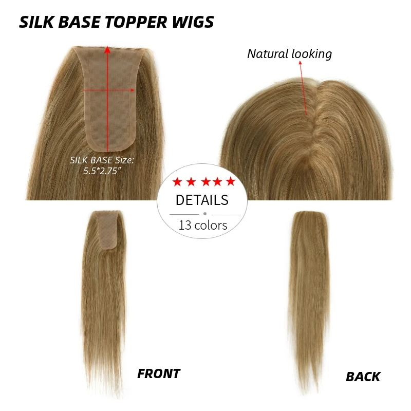 MW 150% Density Silk Base Hair Topper Wigs Remy Human Hair Straight 14 Inches 5.5*2.75" Silk Top Piece FedEx Fast Delivery