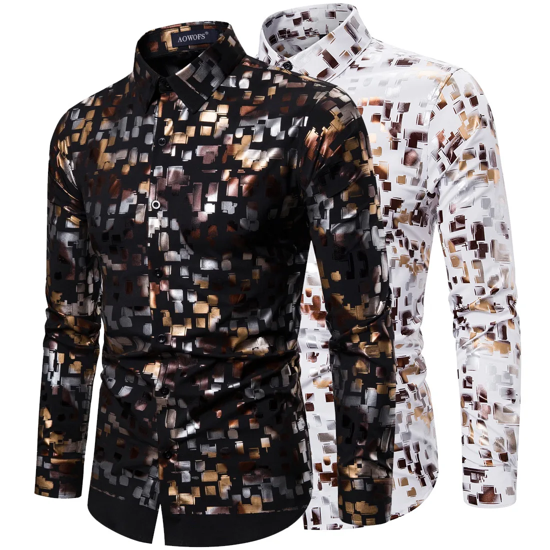 

Mens Dress Shirts Spring 2020 Club Fashion Flash Gold Stretch Men's Long Sleeve Shirt