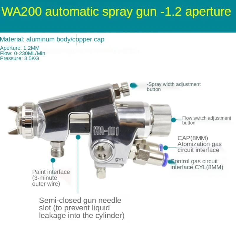 WA-200 Spray Gun Assembly Line Atomizing Coupon Automatic Spray Gun  1.2/1.5/2.0/2.5/3.0/4.0mm Nozzle Big Nozzle Air Sprayer