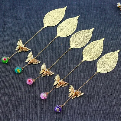 Chinese style classical metal feather bookmark creative dried flowers eternal flower student gift DHL free shipping