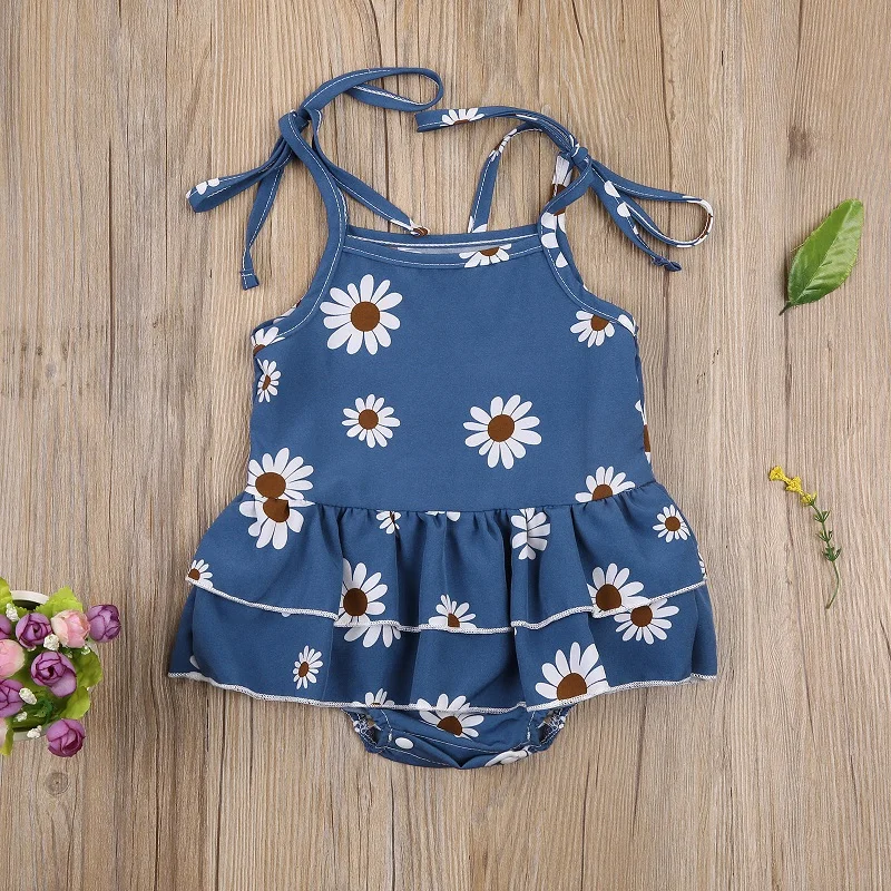 0 24M Cute Newborn Baby Girl Sleeveless Strap Floral Romper Jumpsuit
