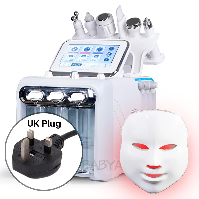 UK Plug 7 в 1 водная кислородная струйная пилинг Hydra beauty spa гидро дермабразия Гидра светодиодный аппарат для омоложения кожи водный Аква пилинг - Цвет: UK Plug