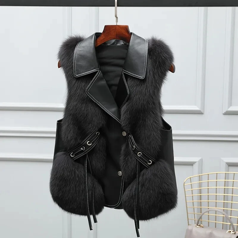 High Quality Imitation Fox Fur Vest Jacket Women Fur Vest Jacket 2024 Winter Waistcoat Short Fur Vest Female Vestcoat Sleeveless 4