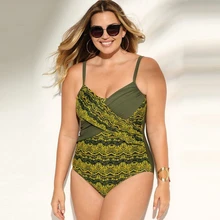 XL-5XL размера плюс сдельный купальник женский купальник с бретелями крест-накрест ретро купальный костюм большой размер Монокини Купальный костюм купальник