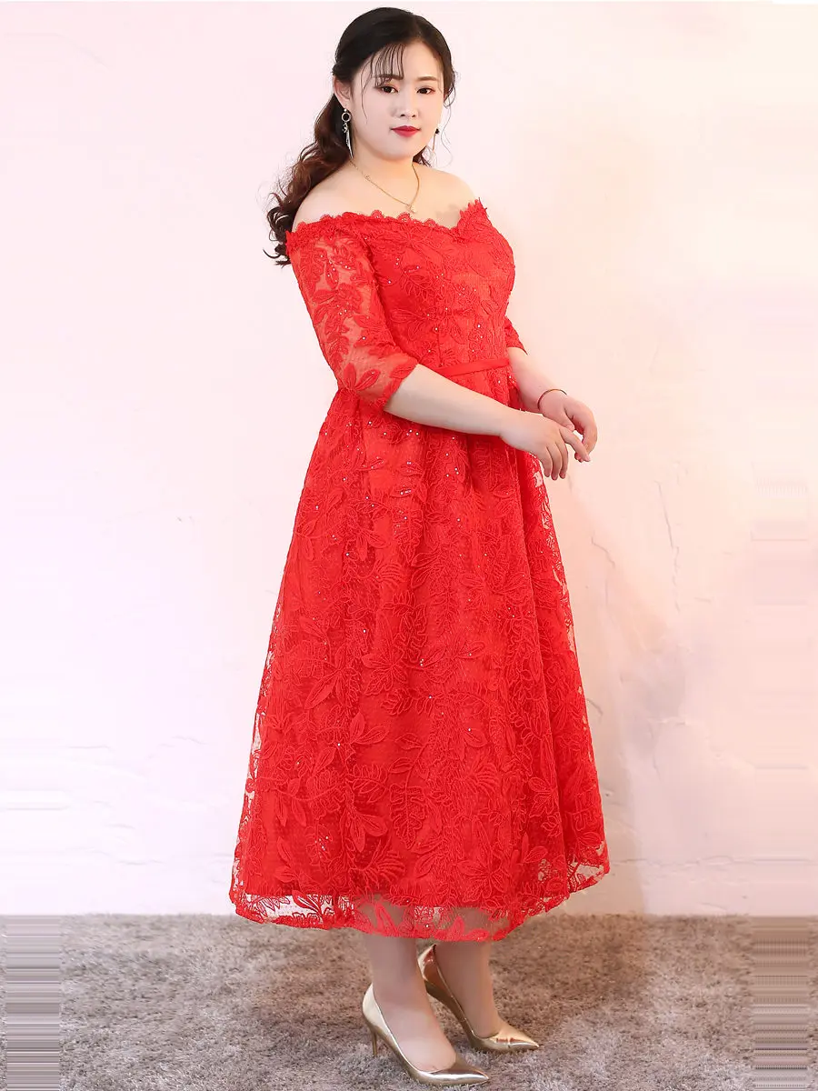 Платье для выпускного вечера с открытыми плечами средней длины Vestidos De Gala T552 размера плюс женские вечерние красные платья с вырезом лодочкой для выпускного вечера