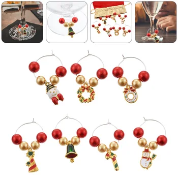 

7pcs Christmas Acrylic Beads Wine Glass Charms Rings Party Favors Supplies