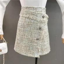 Юбка Ранняя осень новая высокая талия была тонкая твид слово тонкая сумка короткая юбка
