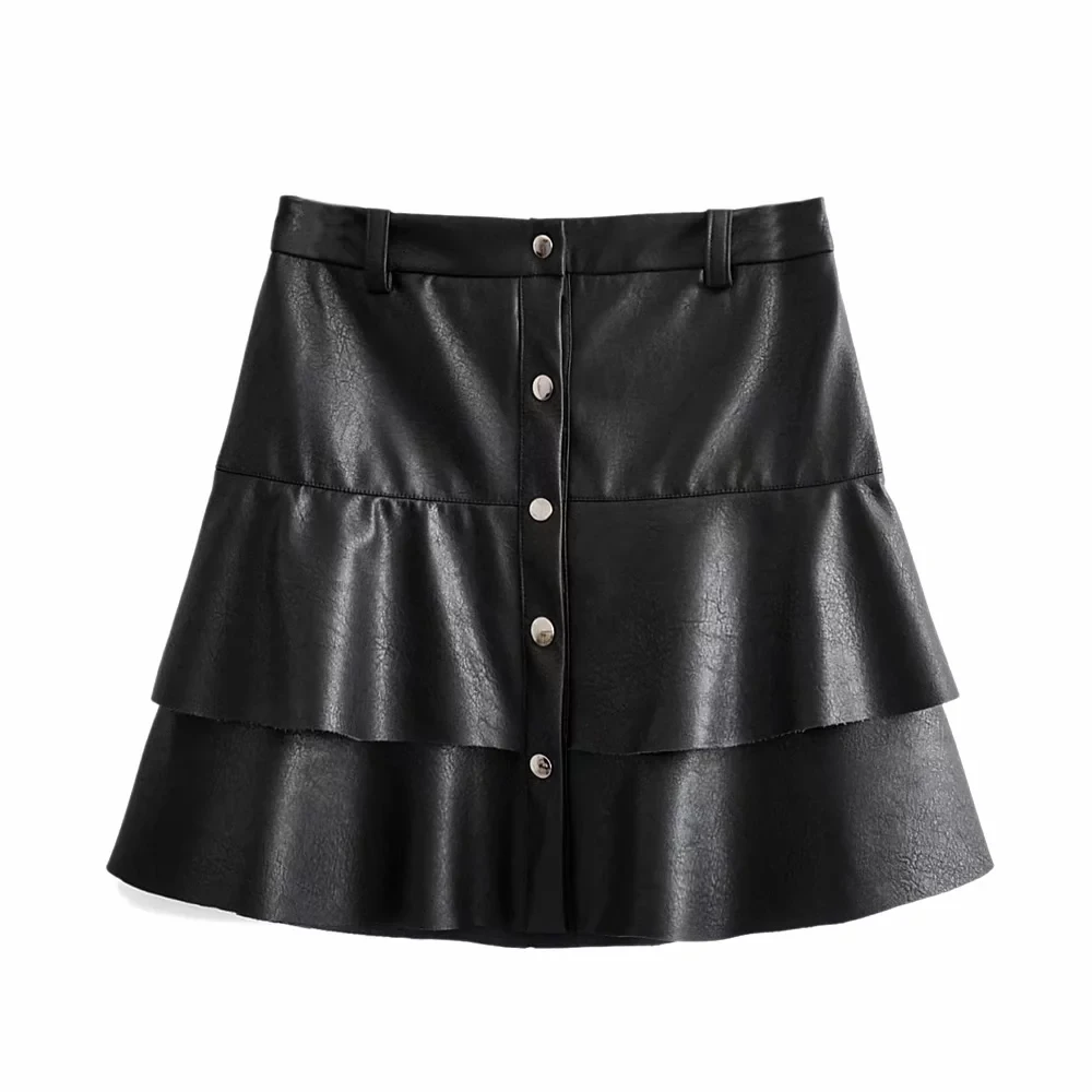 black Винтажные женские юбки из искусственной кожи Модные женские элегантные черные мини юбки женские шикарные юбки с высокой талией - Цвет: black