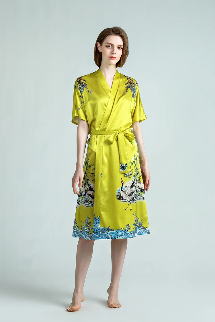 

Pure Silk Women Floral Printed Pattern Summer Custom Made Plus Size Pure Silk Robes Pure Silk Robes for Women