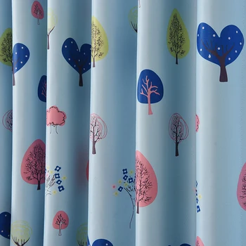 

1 PCS Love Tree Blue Printed Blackout Curtains Bedroom Living Room Blue Curtains Office Kitchen Window Panel Curtains