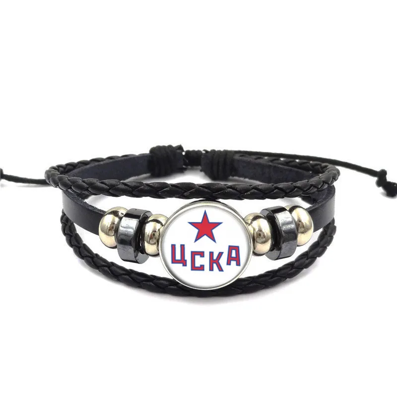Многослойные черные кожаные браслеты для мужчин и женщин ЦСКА Москва Khl