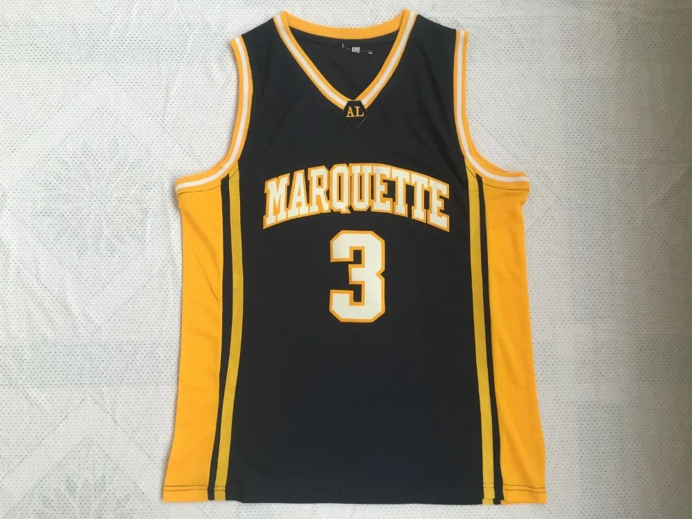 Для мужчин Dwyane Уэйд 3# Marquette Университет сшитая Вышивка высокое качество рубашка Размеры S-XXL