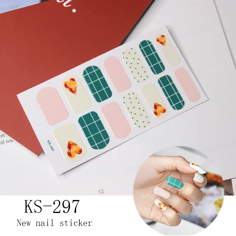 Новинка, наклейки KS297, дизайн в виде сердца, полоски, самоклеющиеся обертывания, полностью водонепроницаемые, сделай сам, наклейки, маникюр, дизайн ногтей, орнамент, слайдер, инструменты