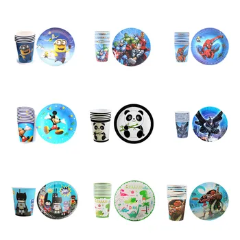 

20pcs Birthday Party Supply Paper Plate/Cup Set Cartoon Avengers Unicorn Mickey Minnie Disposable Glass/Dish Wedding Decoration