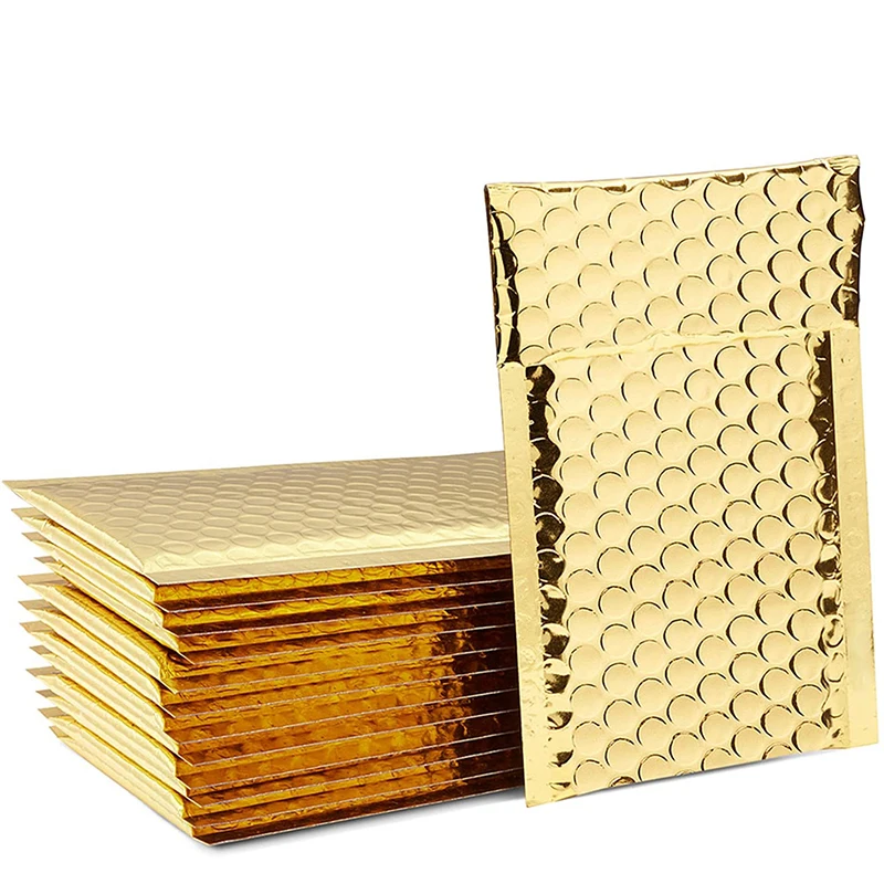 Sobres de burbujas de polietileno dorado, bolsas de embalaje autoselladas, acolchadas, resistentes al agua, para regalo, 10 Uds.
