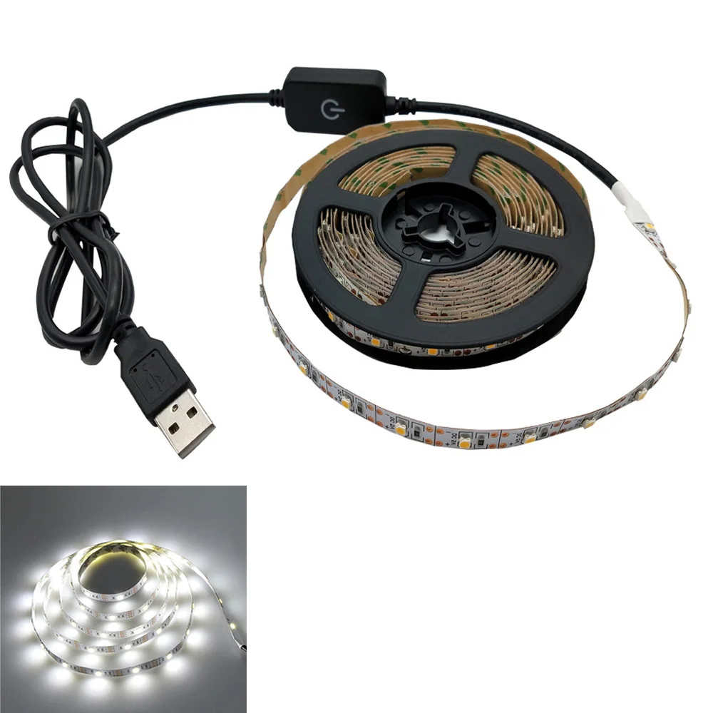 Светодиодный светильник с сенсорным выключателем и USB ленточным светильником 2835SMD DC5V гибкая лента 1 м 2 м 3 м 4 м HD ТВ Настольный экран фоновая Светодиодная лента - Испускаемый цвет: Холодный белый