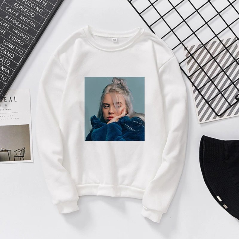 Billie Eilish толстовка с принтом kawaii Толстовка Полерон женская одежда Harajuku Повседневное Лидер продаж ТАТА толстовки KPOP кофты - Цвет: White