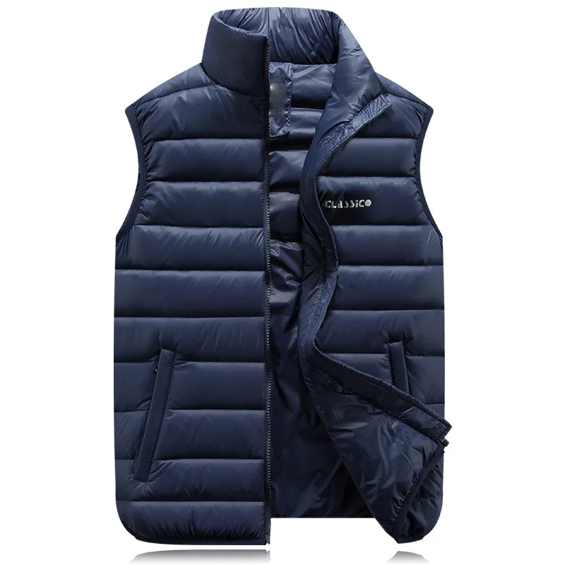 Dark Blue ZOGAA, зимняя мужская и женская парка, жилет, пара, легкая куртка, однотонная, стоячий воротник, на молнии, пуховая хлопковая куртка, жилет размера плюс S-6XL - Цвет: Dark Blue
