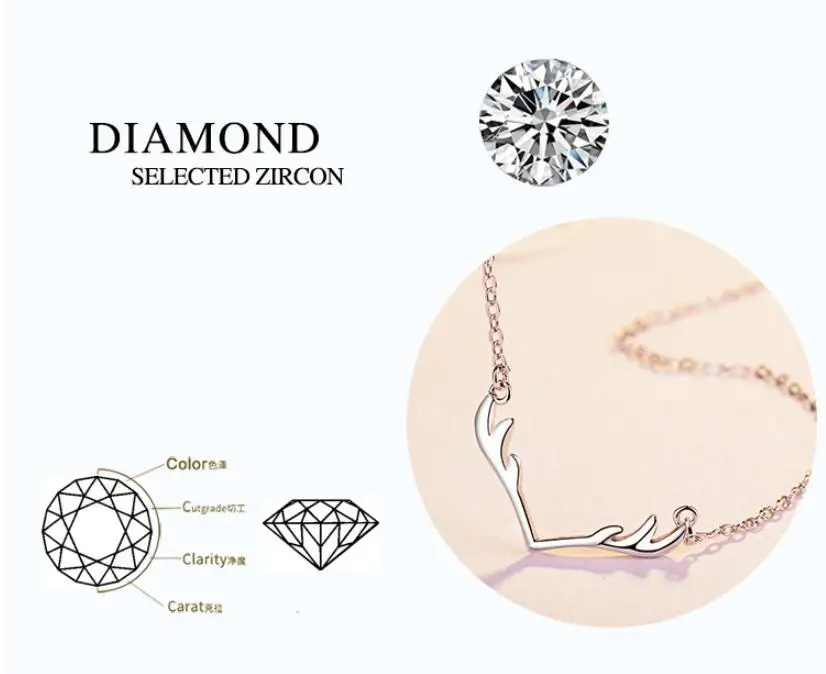 Exquisite Simple Antlers Deer Pendant Necklaces For Women Trend Short Clavicle Chain 925 Sterling Silver Jewelry SAN193